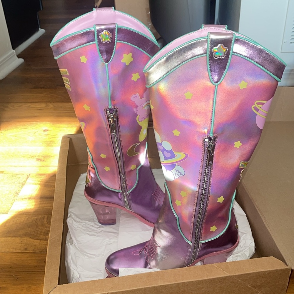 Dolls Kill Carebears Magical Moon Holographic Cowboy Boots - Picture 3 of 5